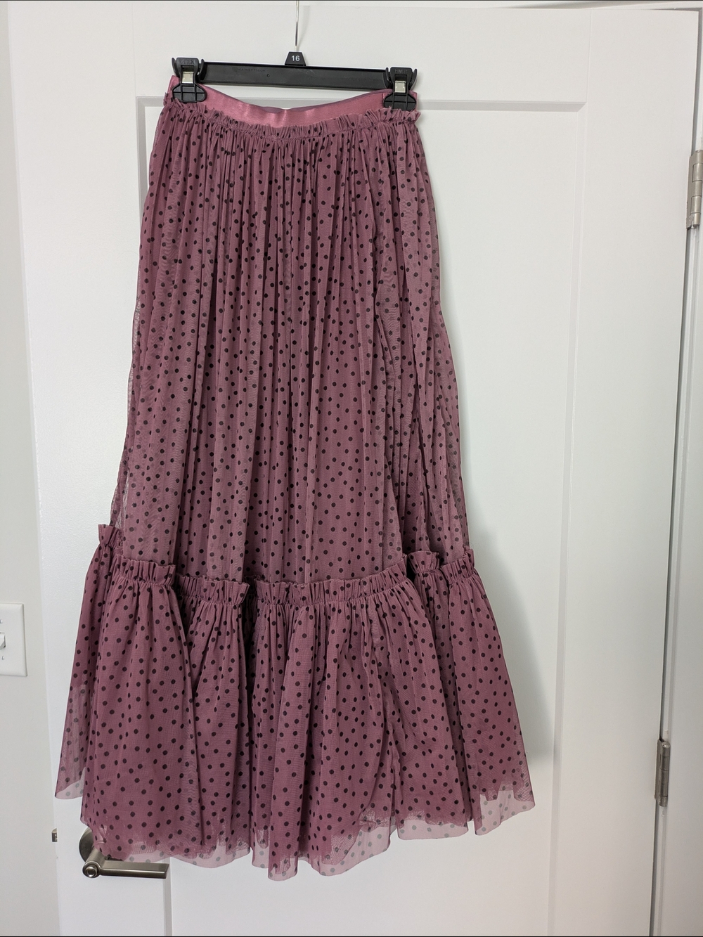 Anthropologie Maeve Dusty Rose Maxi Skirt with Black Polka Dots